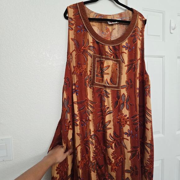 KAKTUS Y2K Boho Patchwork Midi Dress Plus Size 2X Side Slit Earth Tone Ethnic - Picture 3 of 9